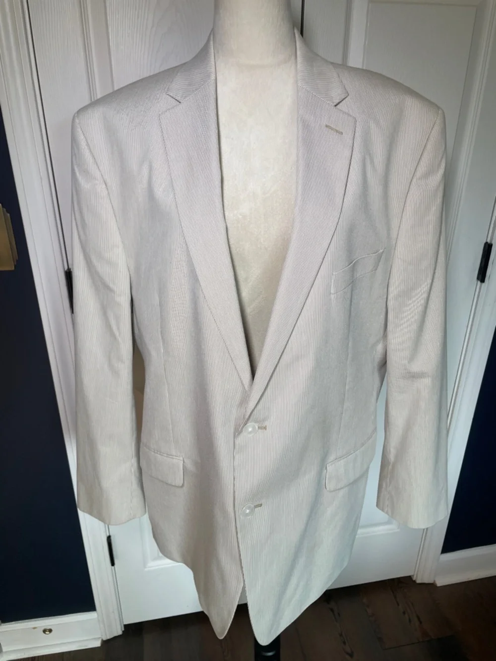 Lauren Ralph Lauren Light‎ Beige & White Striped Single-Breasted Blazer 46R
